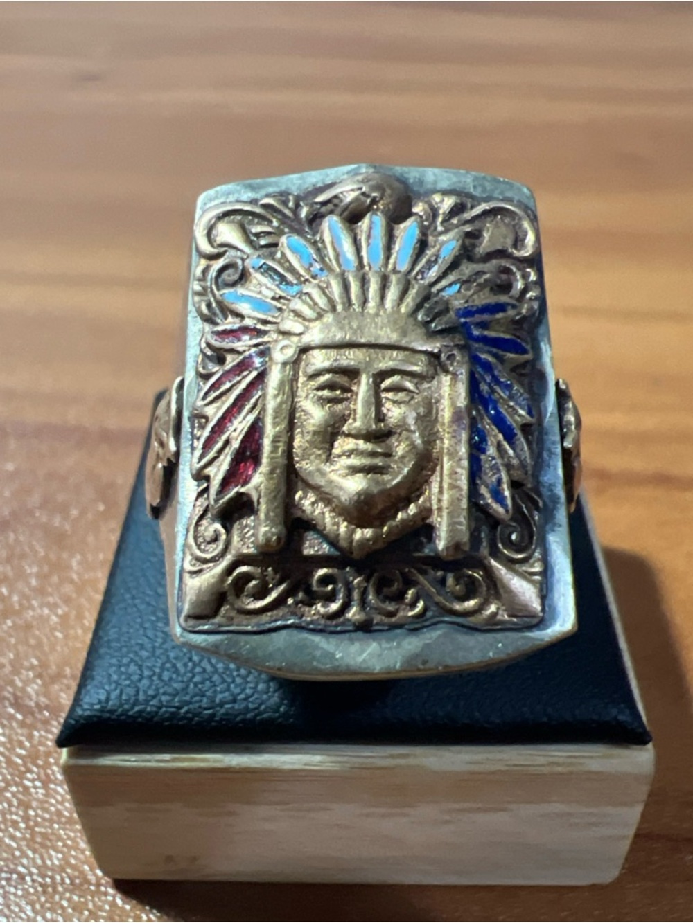 VTG 1950s Mexican Biker Ring Indian Chief Brass Aztec Mayan Native Men’s Sz 10.5